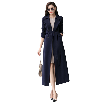 西装领流行双排扣收腰显瘦长外套