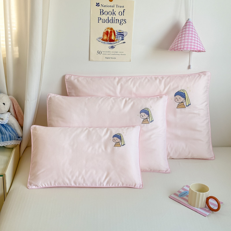 儿童A类100支全棉刺绣枕套48×74㎝世界名画纯棉亲子枕头套一对装