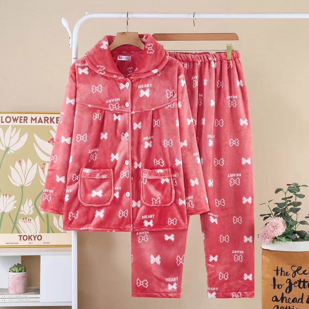 睡衣女士秋冬季冬款加厚珊瑚绒保暖海岛绒中年妈妈睡衣家居服套装