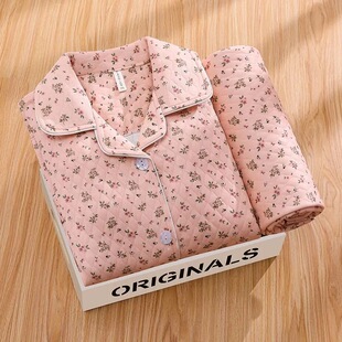 睡衣女秋冬季中老年长袖妈妈薄夹棉保暖大码空气棉夹层家居服套装