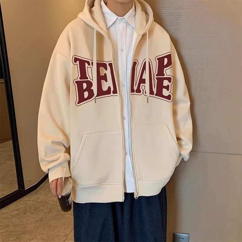 23新款美式宽松连帽拉链开衫外套