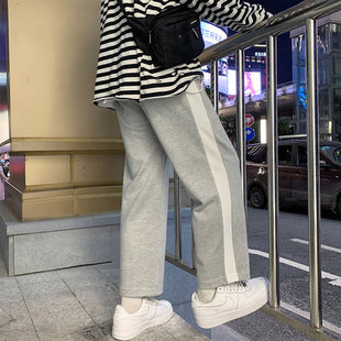 夏季裤子男坠感宽松休闲裤韩版潮流直筒百搭帅气男生灰色运动卫裤
