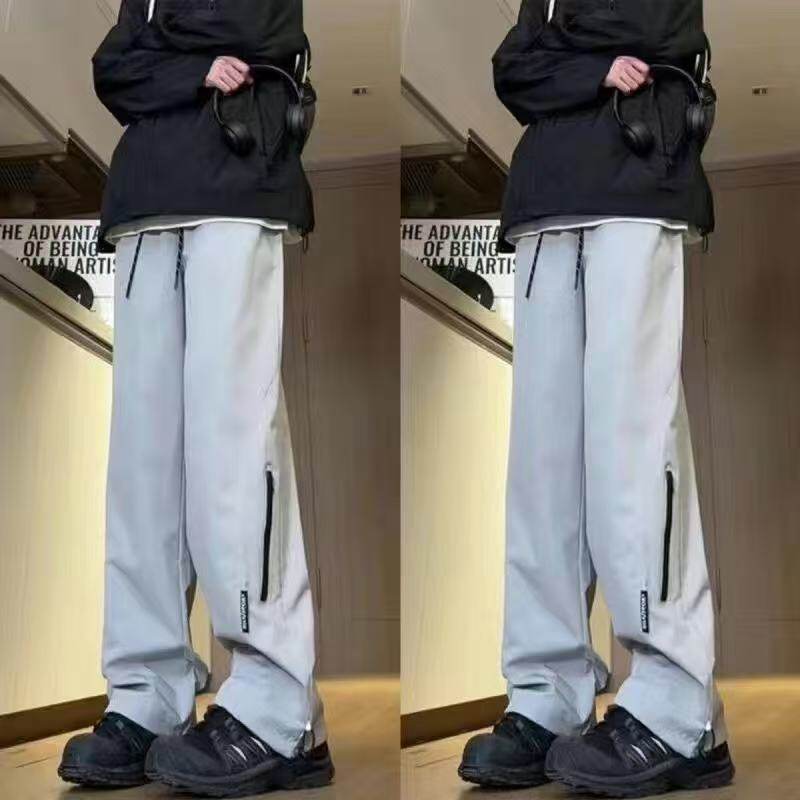 美式户外冲锋裤男女秋季大码宽松软壳防风运动裤登山直筒工装裤子