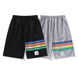 男士短裤休闲潮牌夏季运动五分裤四条杠裤子薄款沙滩裤美式中裤男
