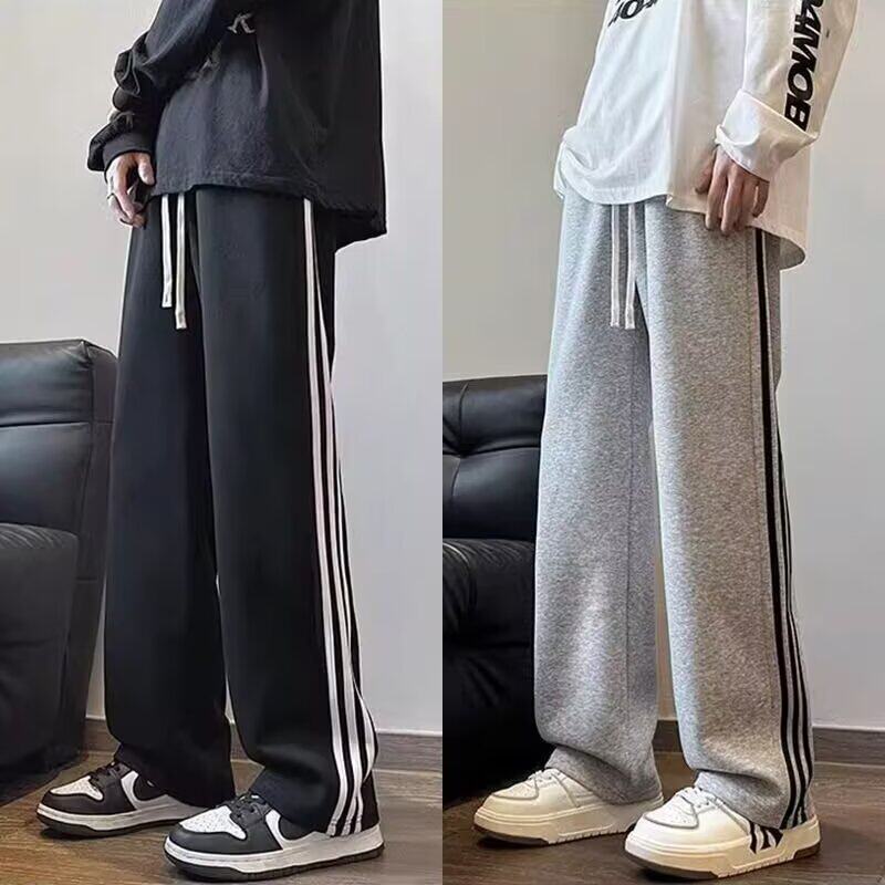 裤子男女秋冬季新款美式运动卫裤青少年宽松直筒休闲加绒加厚长裤