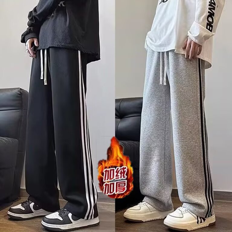 三条杠裤子秋冬新款直筒卫裤美式