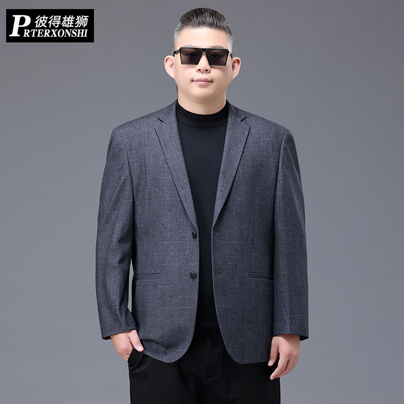 加肥加大码西服男春秋中年肥佬胖子宽松单西商务休闲免烫西装外套