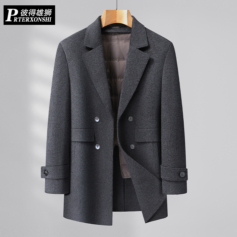 加肥加大码男羊毛呢子大衣冬季胖子可脱卸羽绒内胆中长款男装外套