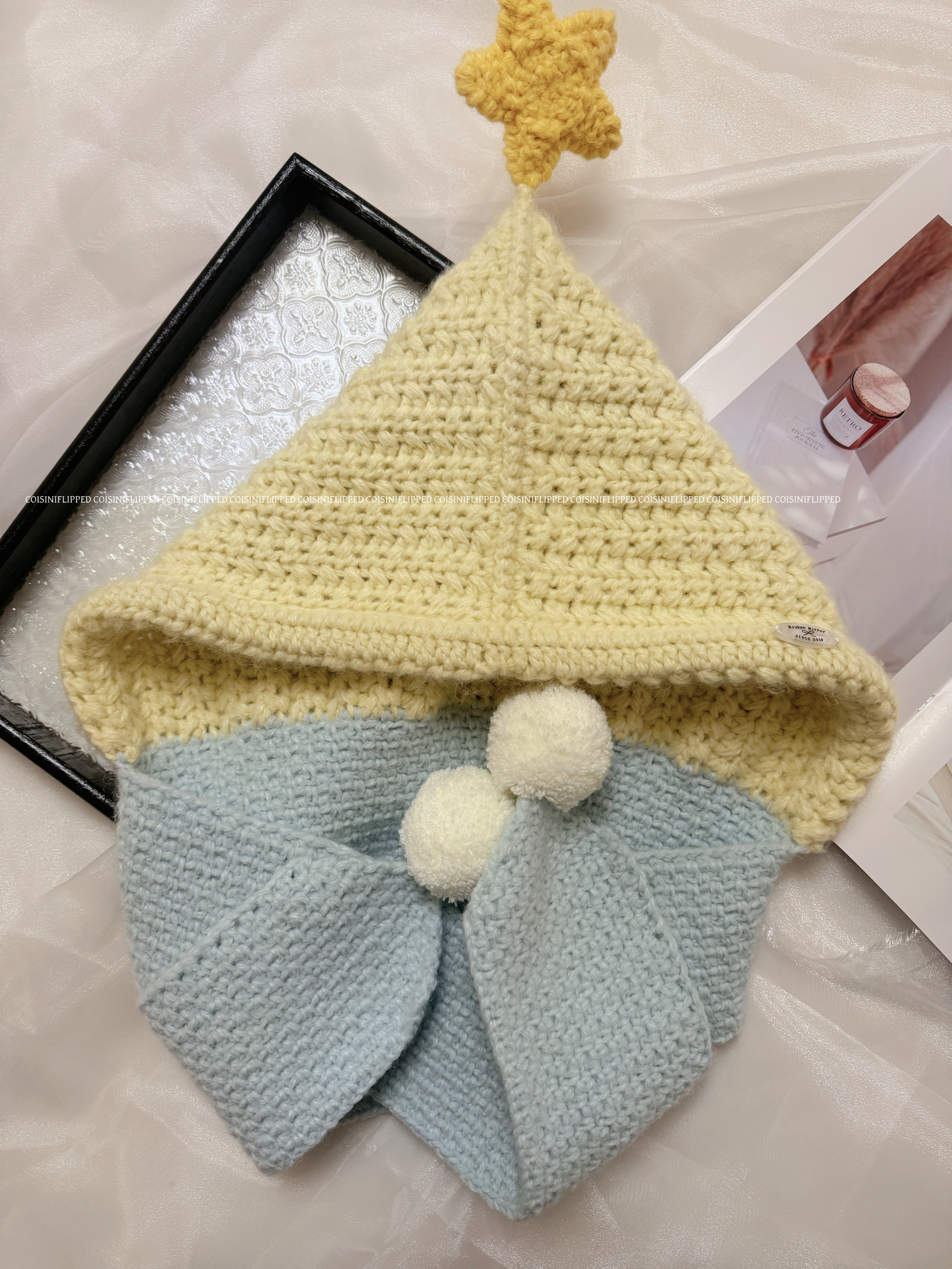 成品/重圆2025纯手工编织围巾帽帽子围巾一体