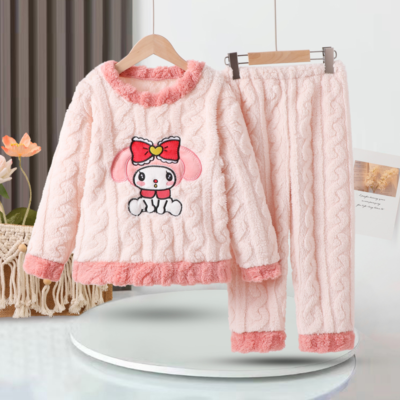 女童睡衣法兰绒秋冬季毛绒家居服