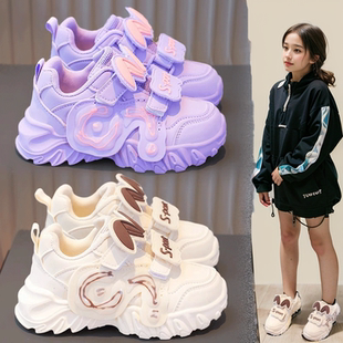 2025新款 儿童运动鞋 女孩皮面老爹鞋 女童鞋 童鞋 款 时尚 中大童 子秋季