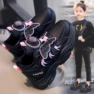 子2025新款 儿童运动鞋 秋季 黑色爆款 防滑女孩跑步老爹鞋 耐脏女童鞋