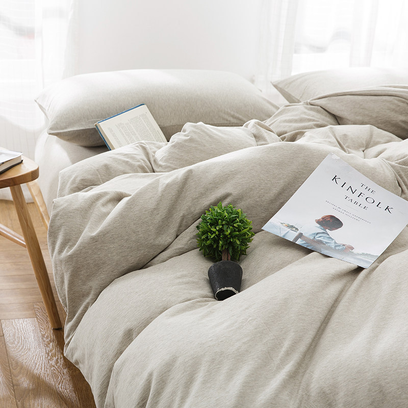 柔软！纯色天竺针织棉三四件套全棉纯棉床笠宿舍双人春天床上用品