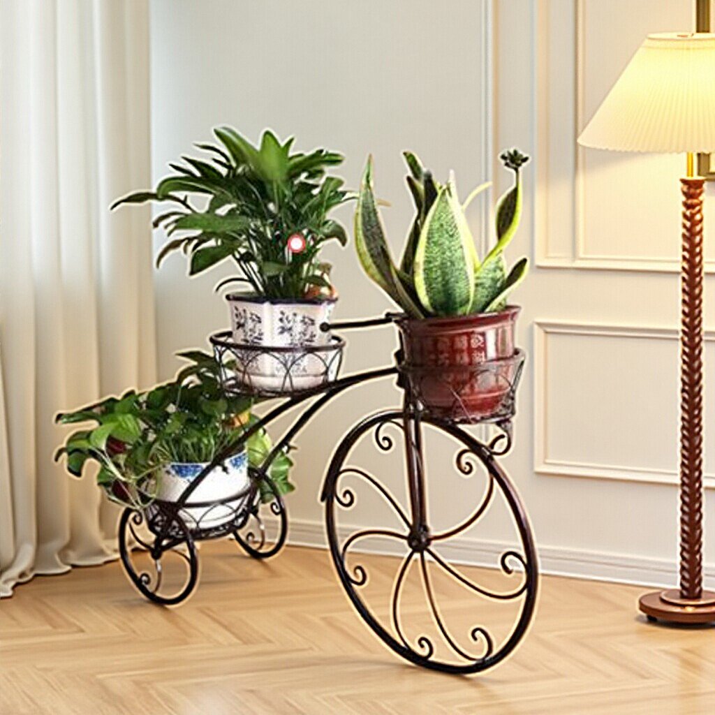 花架客厅欧式铁艺艺术造型阳台室内自行车多肉落地绿萝花盆置物架