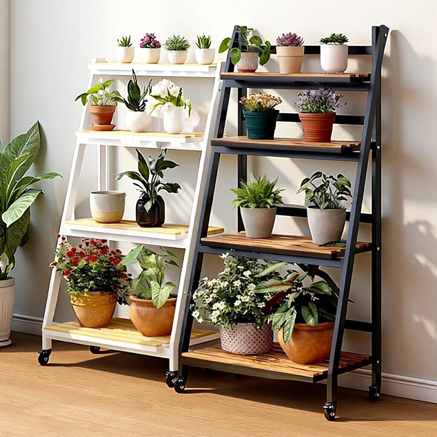 折叠移动花架实木铁艺多肉客厅阳台落地置物架室内外绿植花盆架子