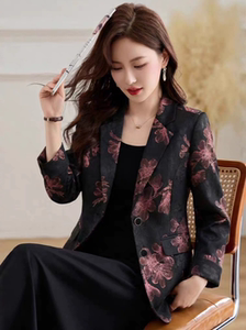 2026春季新款单扣高端小西服时尚休闲醋酸印花复古简约西装外套女