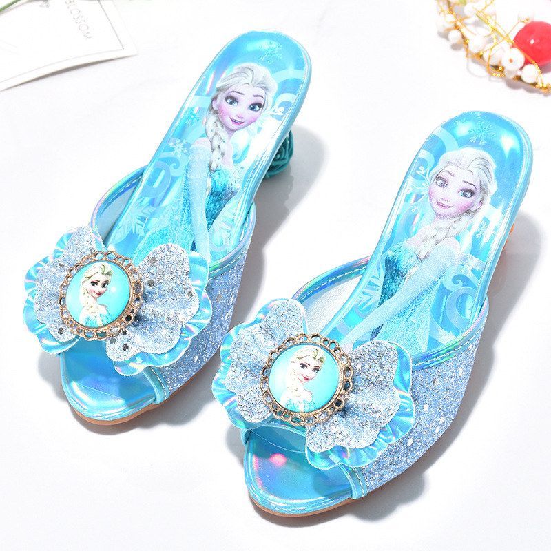 冰雪奇缘爱莎粉蓝色女童拖鞋夏季