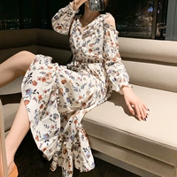 Váy mùa thu mới 2019 của phụ nữ váy đầm lệch vai hoa Hàn Quốc của váy dài hoang dã - Sản phẩm HOT váy bầu đẹp