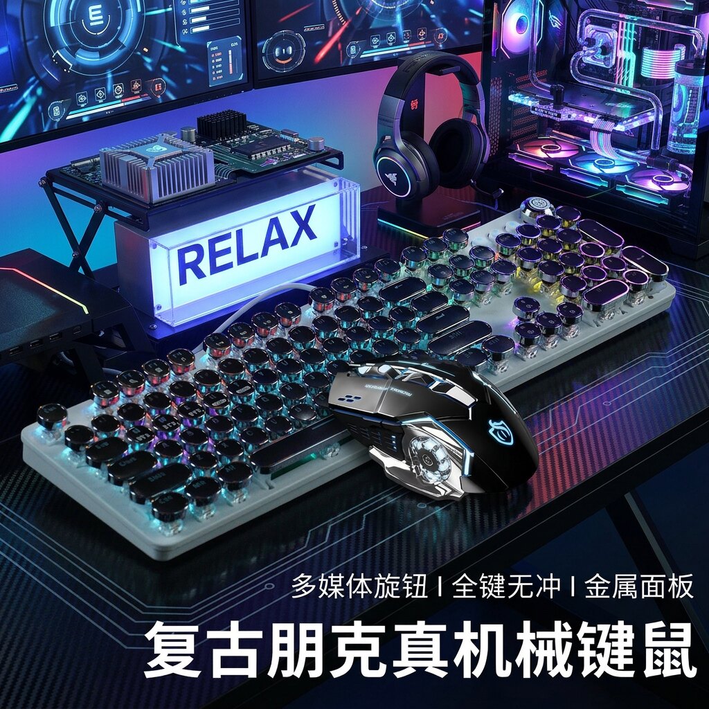 热插拔人体工学机械键鼠套装图片