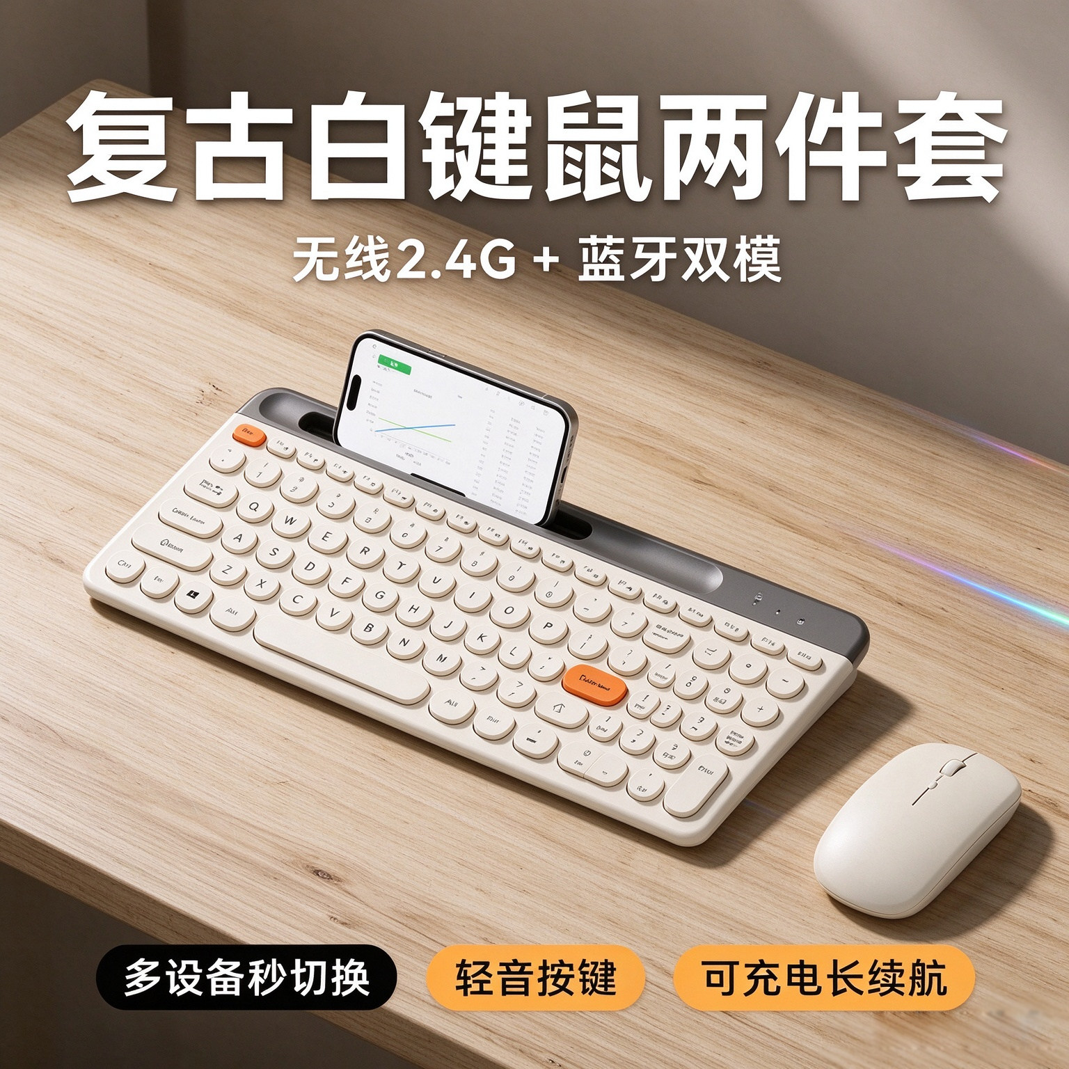 科普斯无线键盘鼠标套装蓝牙充电静音办公适用笔记本电脑带接收器