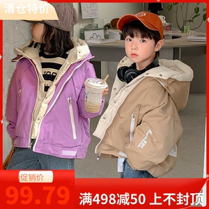 女童儿童羽绒服冬季加厚2023新款连帽小学生短款小孩假两件外套男