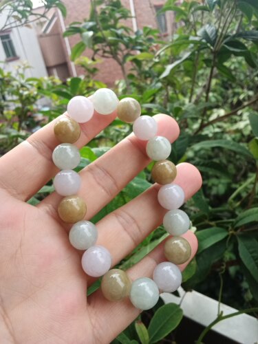 缅甸翡翠A货天然翡翠手串珠子11mm毫米左右满黄紫色多宝手串
