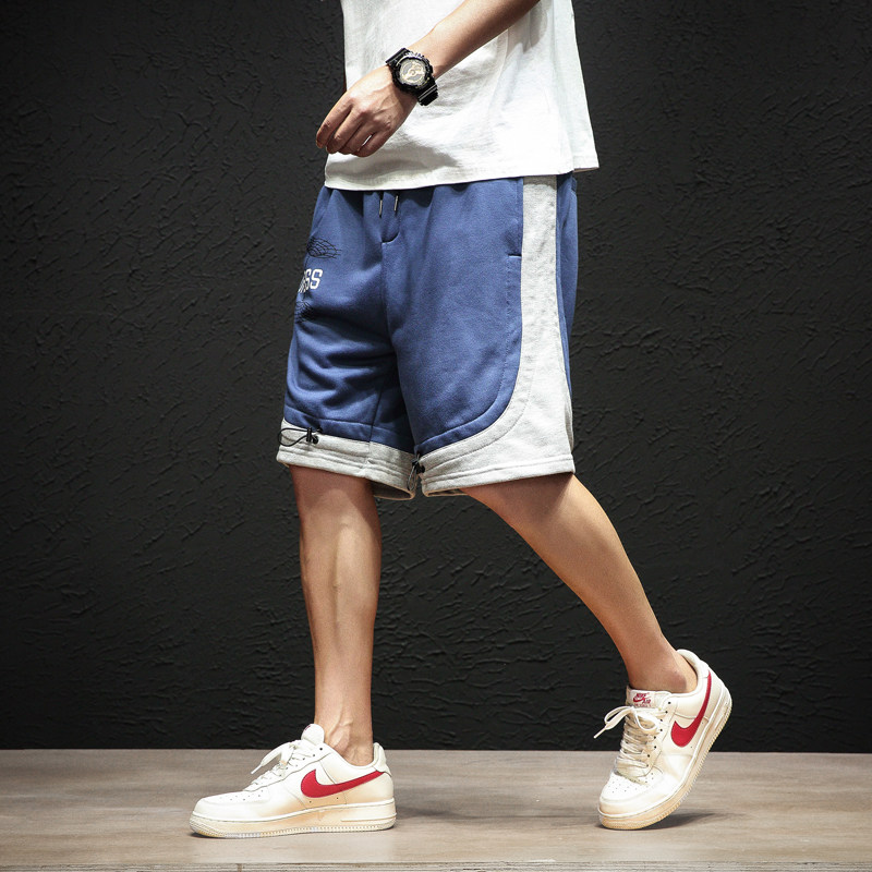 Printed color blocking sports shorts men's fattening plus plus size trendy fat man loose straight tube