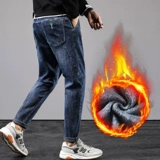 Демисезонные утепленные джинсы с начесом, удерживающие тепло зимние штаны, свободный прямой крой, коллекция 2022