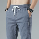 Летние тонкие шелковые джинсы, повседневные брюки, штаны, свободный крой, эластичная талия