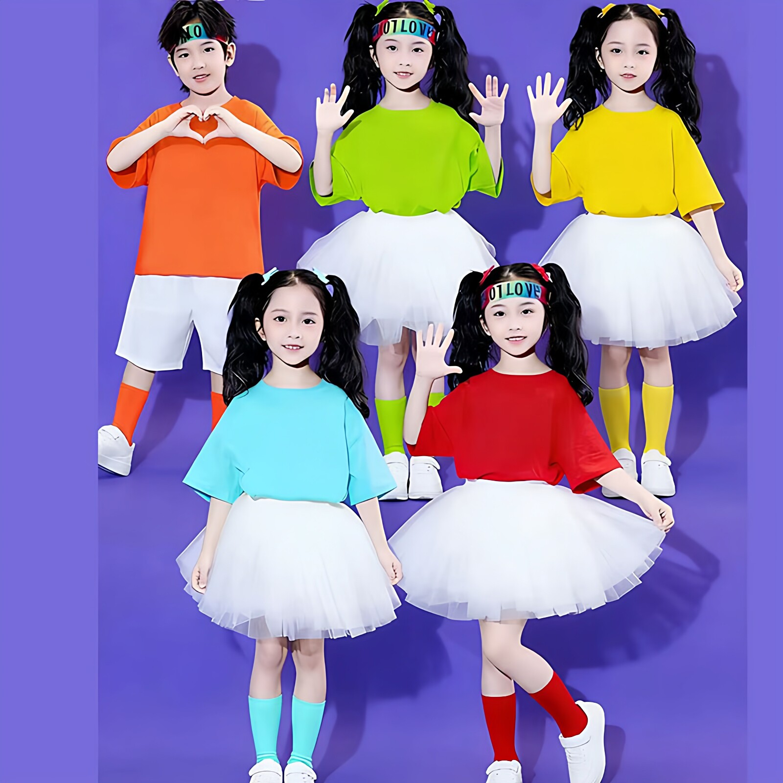 六一小学生运动会啦啦队演出服幼儿园舞蹈服糖果色纯棉团体表演服