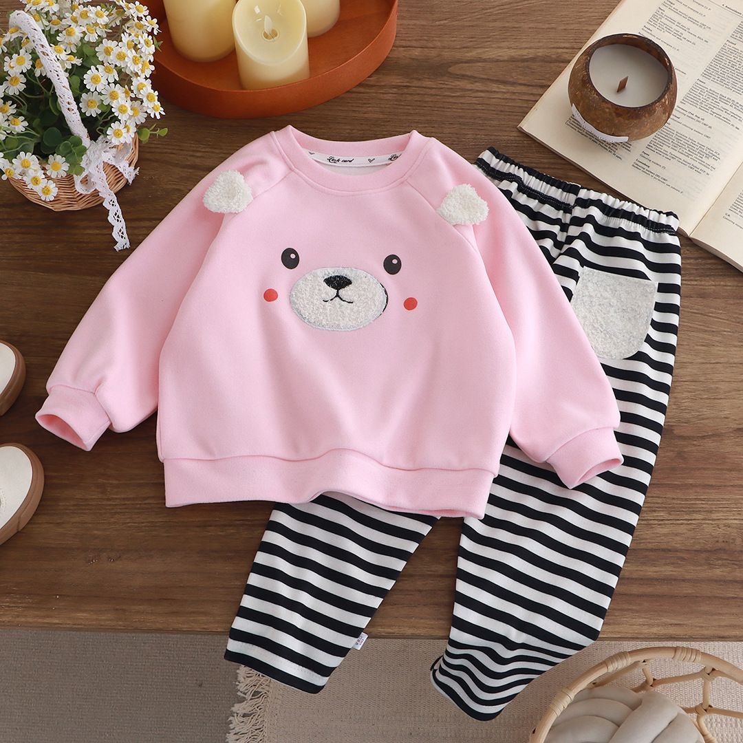 儿童卫衣套装休闲装秋冬新款男女中小童宝宝洋气小熊加绒加厚卫裤