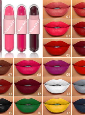 口红二合一唇彩双头 色彩妆18专供哑光aa叠涂跨境脸彩外贸CmDu+