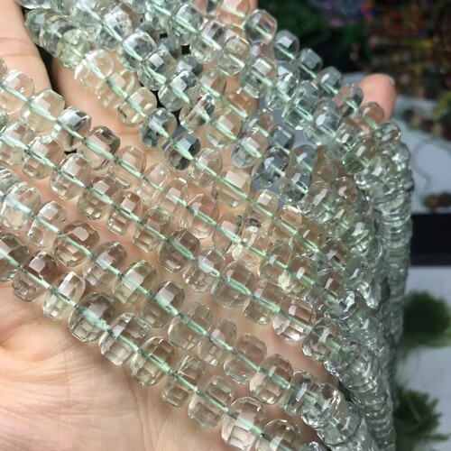 9MM天然水晶 绿水晶西瓜面车轮珠切扁珠散珠半成品手链项链配件