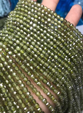 4MM  橄榄绿色锆石刻面方糖方块散珠半成品手链项链配件配珠饰品