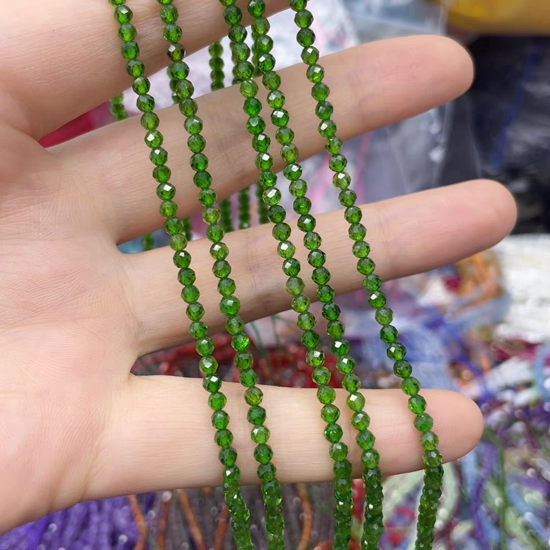 3.2MM天然水晶 绿透辉圆切散珠半成品手链项链配件配珠饰品