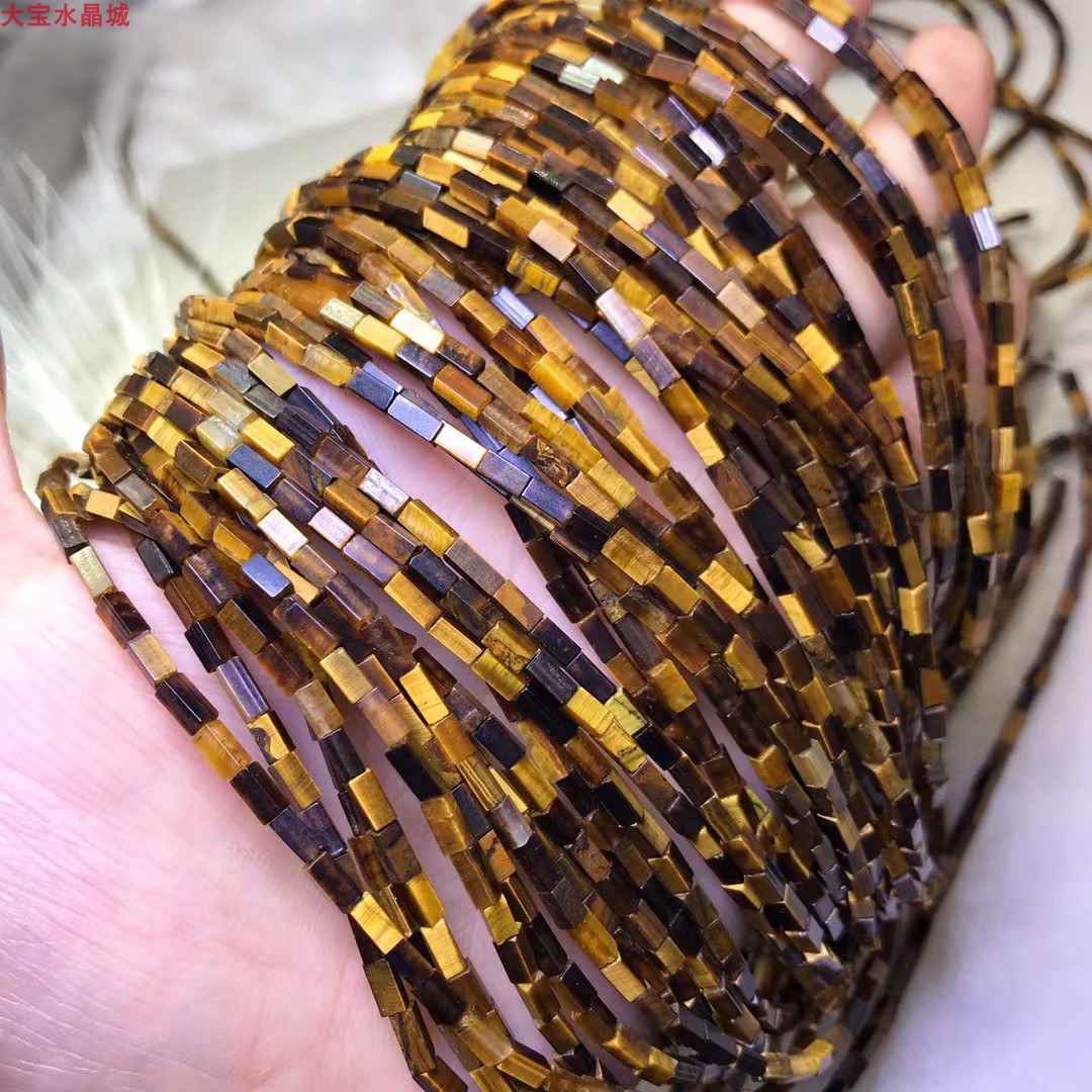 2x4MM 天然水晶 黄虎眼四方管方型散珠 长方形半成品长链珠饰品