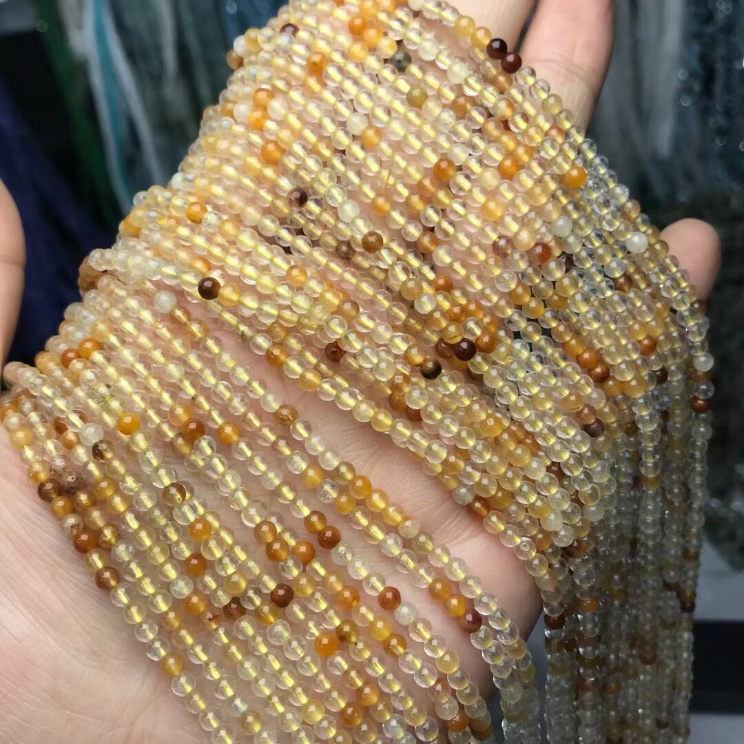 3MM天然水晶 黄兔毛水晶圆珠散珠半成品手链项链配件配珠饰品图片