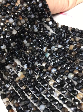 5-6MM天然水晶 黑波斯湾玛瑙方块散珠半成品手链项链配件饰品