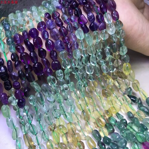 天然水晶 糖果色渐变彩萤石随型半成品散珠 diy手串手链项链饰品