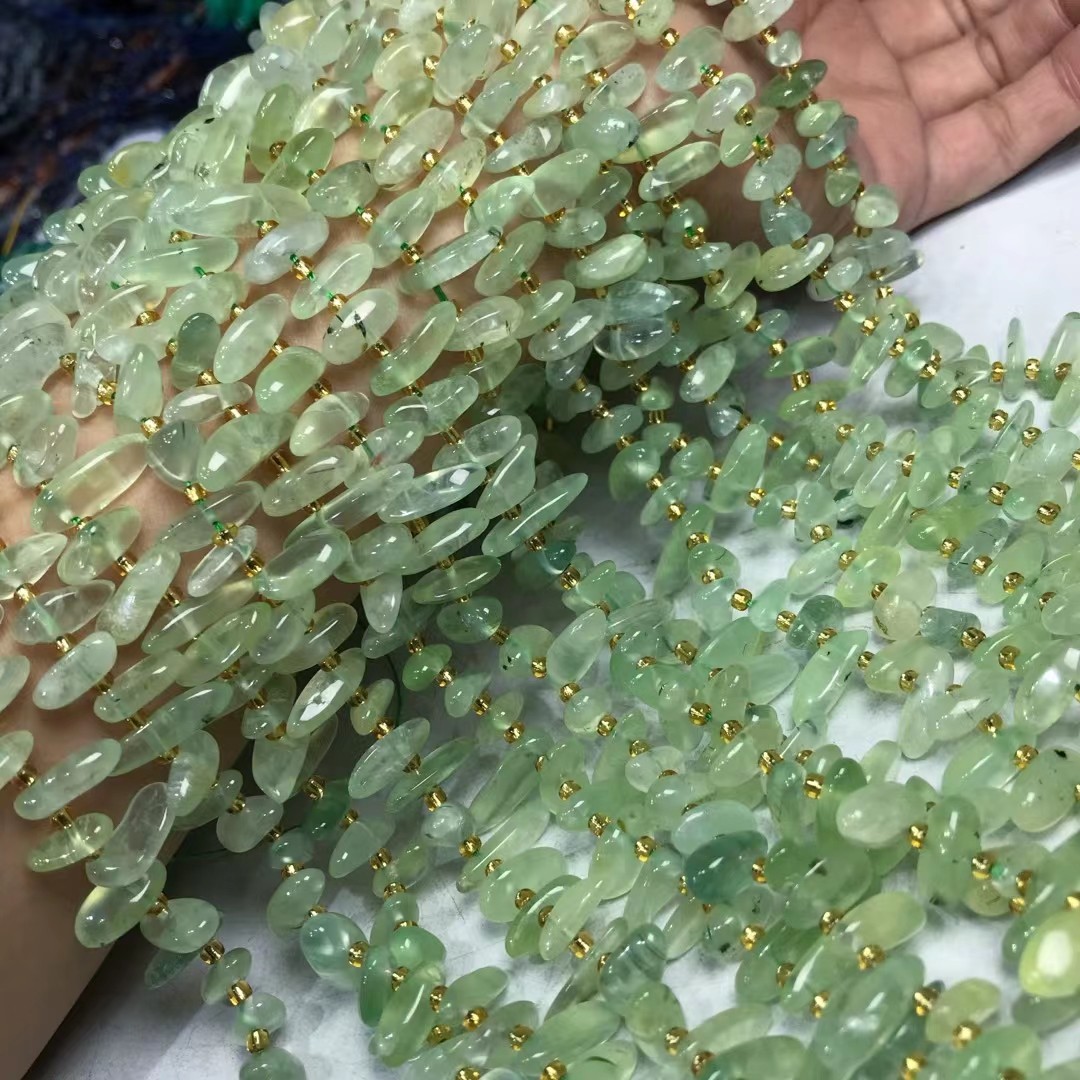 天然水晶葡萄石 白水晶 绿发晶 蓝晶 天河石侧孔塔链珠散珠半成品