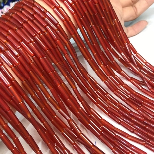 4*13MM天然水晶 红玛瑙圆柱型 管珠散珠半成品手链项链配件配珠