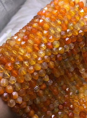 天然水晶 橙色玛瑙钻石面切面刻面散珠 切角半成品手链配珠饰品