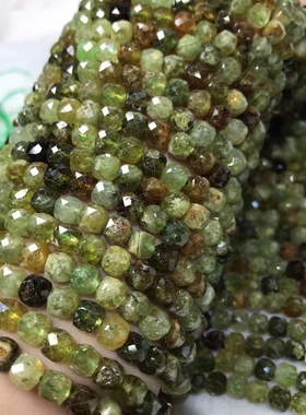 7-8MM 天然水晶沙佛莱绿石榴 立方块钻石面散珠 硬抛切面半成品珠