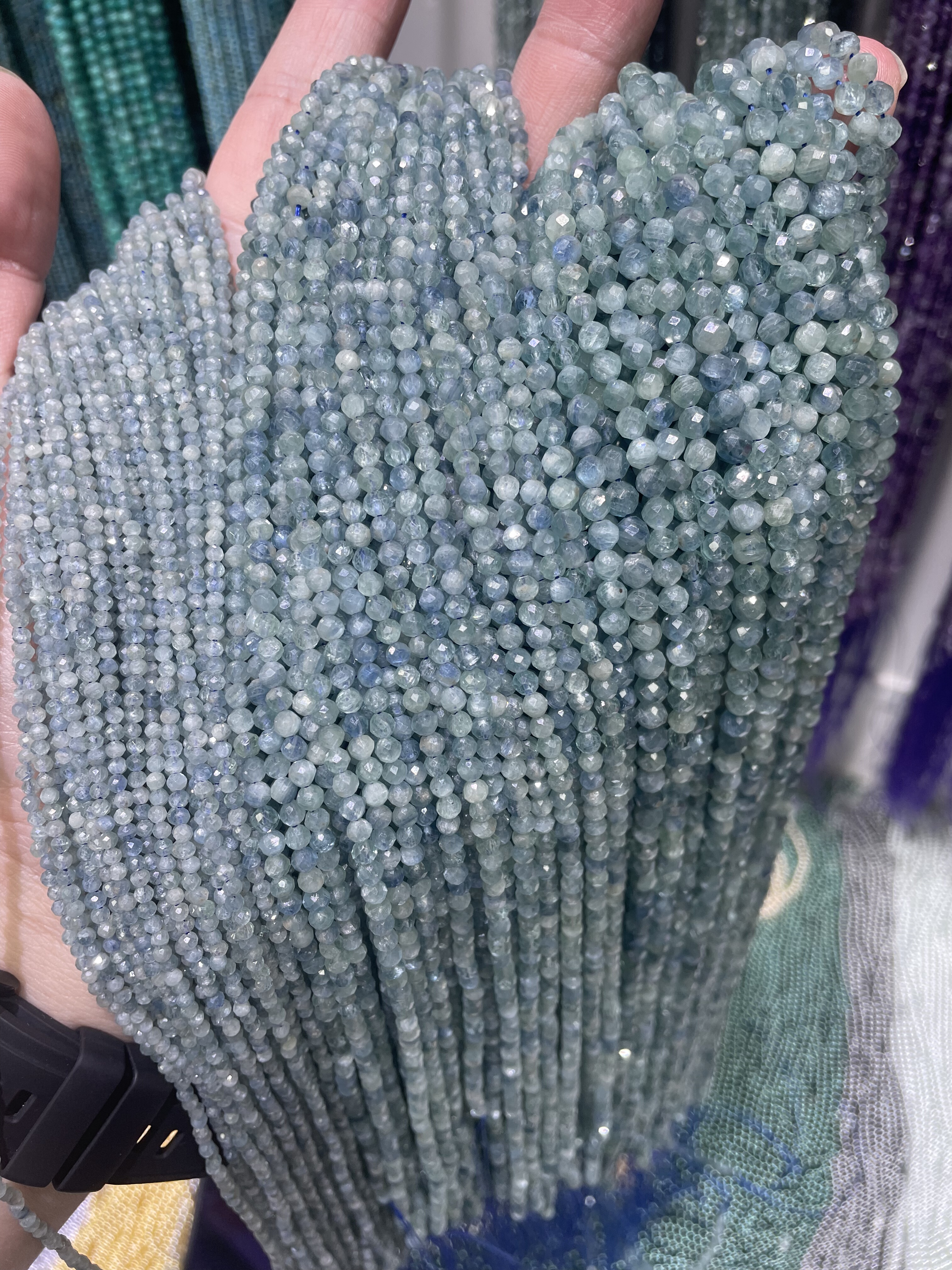 2MM3MM4MM天然水晶 绿蓝晶刻面切面散珠半成品手链项链配件配珠