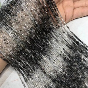 2MM天然水晶 渐变色茶晶方糖散珠半成品手链项链配件配珠饰品