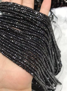 天然水晶2*3MM 黑色锆石钻石盘珠切面刻面散珠硬抛切角半成品长链