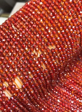 2MM 3MM 4MM 橙红色锆石切面刻面散珠 石榴红色切足球面