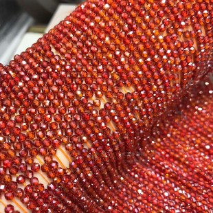 2MM 3MM 4MM 橙红色锆石切面刻面散珠 石榴红色切足球面