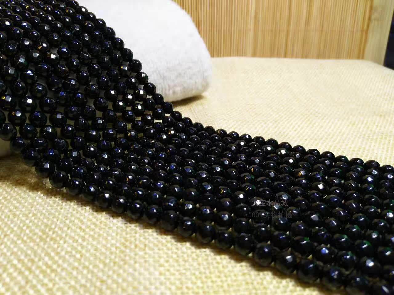 DIY 天然水晶 4 6MM黑玛瑙切面刻面半成品散珠 手链项链 腰链脚链