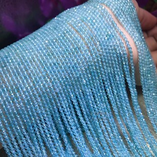 天然水晶 2-2.5MM 磷灰石切面刻面盘珠散珠 托帕石扁珠半成品蓝色